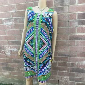 Nicole Miller Dresses | Vintage 90s Nicole Miller Colorful Sleeveless Sheath Casual Summer Dress Jersey | Color: Blue/Green | Size: Xl | Albria's